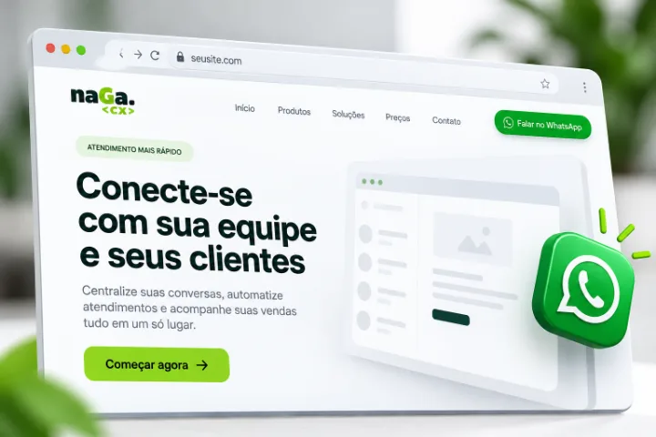 Site com o botão “Falar no WhatsApp” no topo da página